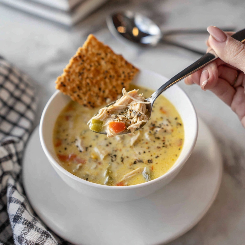 Chicken Pot Pie Soup with Cheddar Parsley Crust Dippers Recipe - Recipe Image