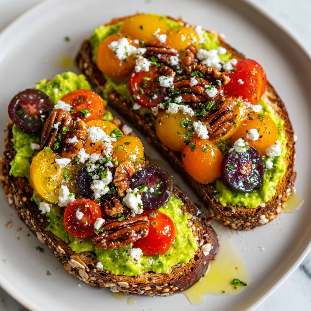 Avocado Toast with Feta, Cherry Tomatoes, Cranberries, and Walnuts Recipe - Recipe Image