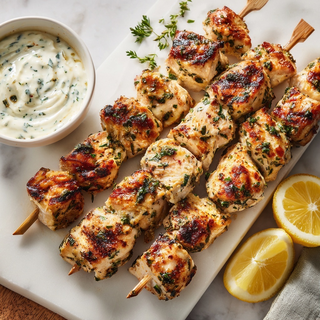 Greek Lemon Chicken Skewers with Tzatziki Sauce Recipe - Recipe Image