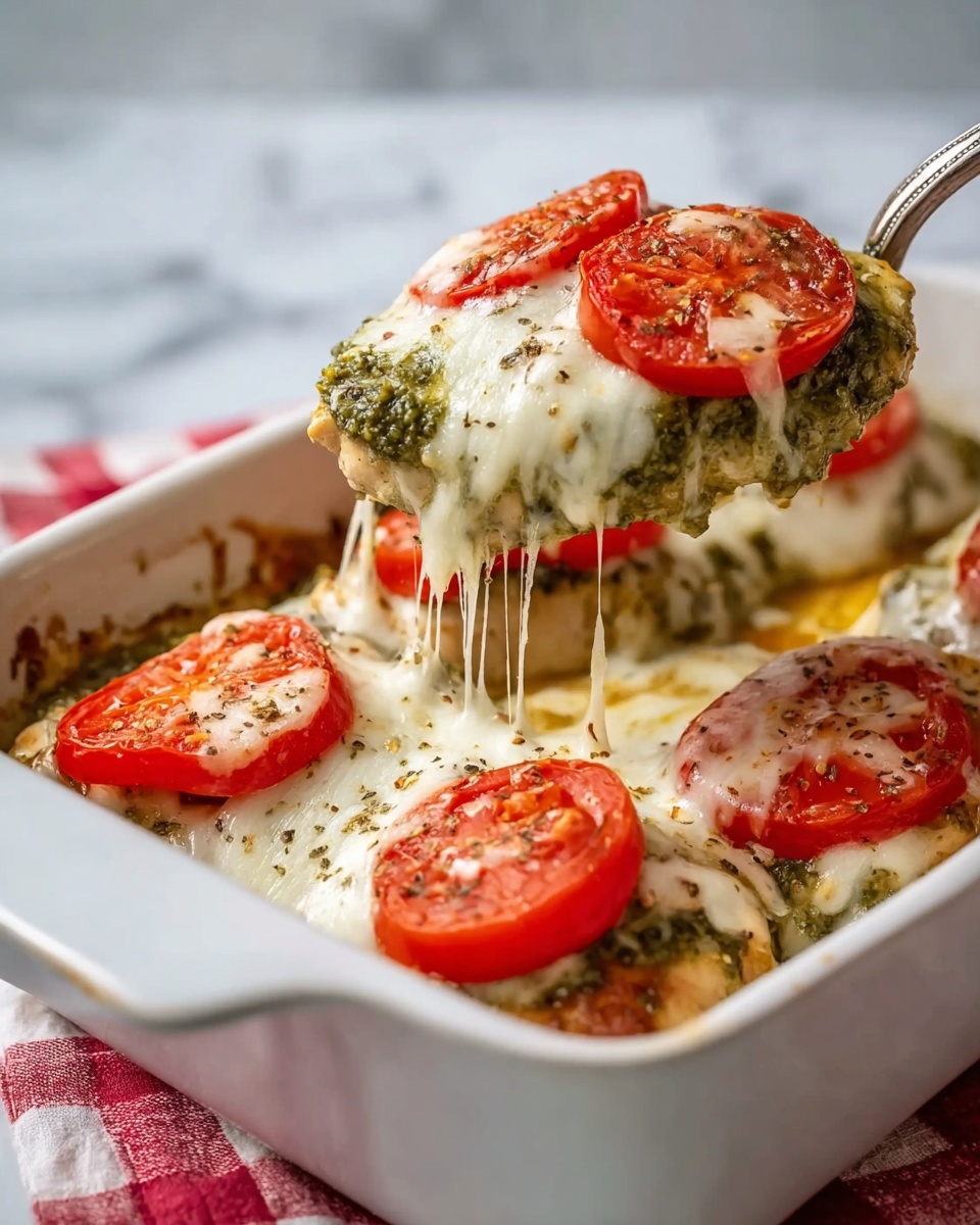 Pesto Chicken Bake with Tomatoes and Mozzarella Recipe - Recipe Image