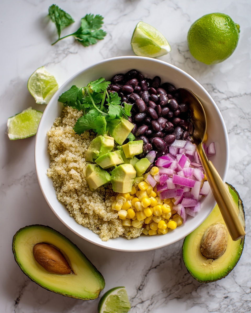 Black Bean Quinoa Bowl with Guacamole and Veggies Recipe - Recipe Image