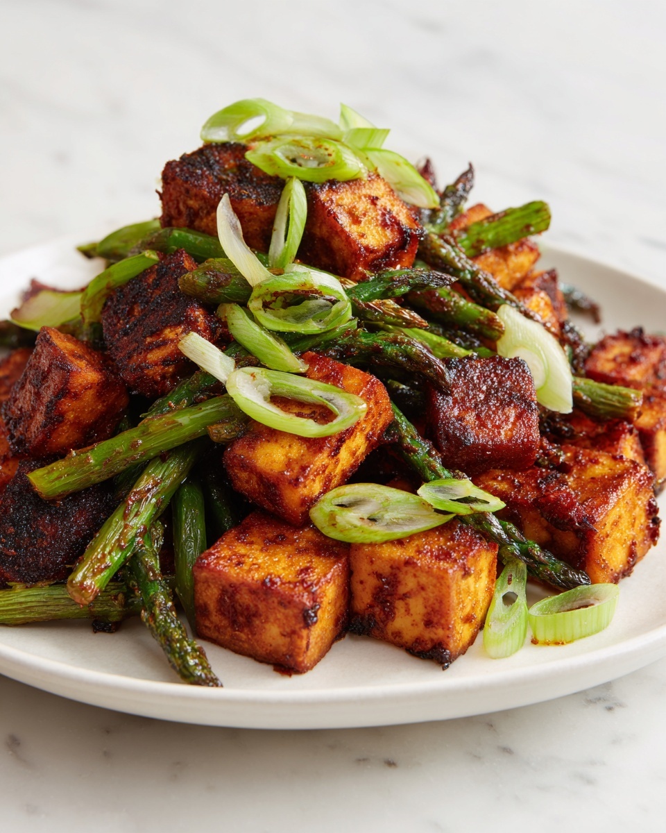 Miso-Chile Asparagus With Tofu Recipe - Recipe Image