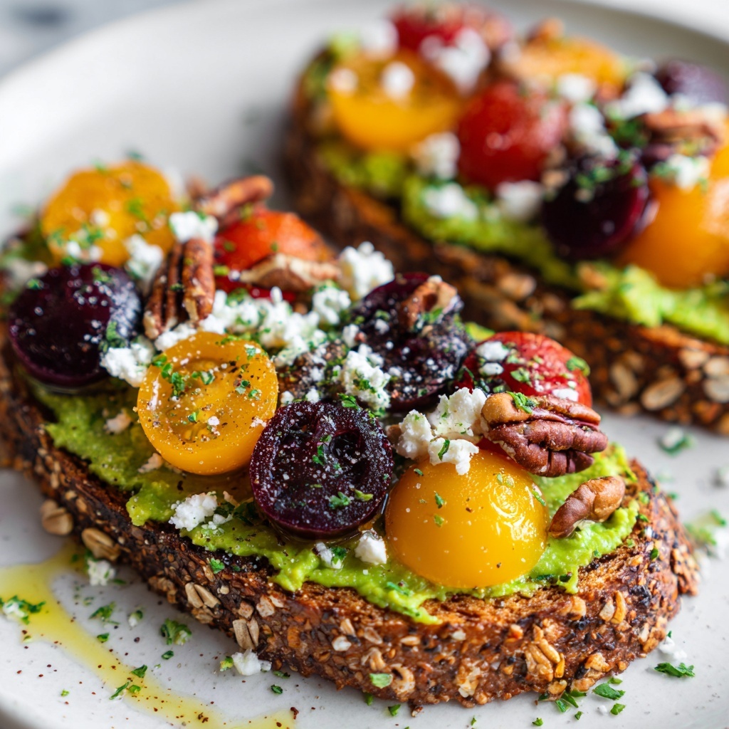 Avocado Toast with Feta, Cherry Tomatoes, Cranberries, and Walnuts Recipe - Recipe Image