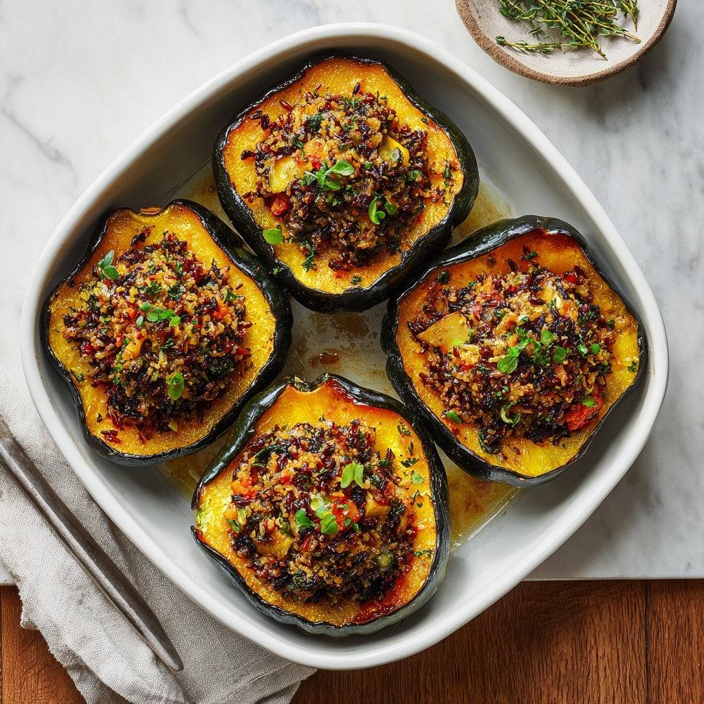 Stuffed Acorn Squash with Wild Rice, Cranberries, and Pecans Recipe - Recipe Image