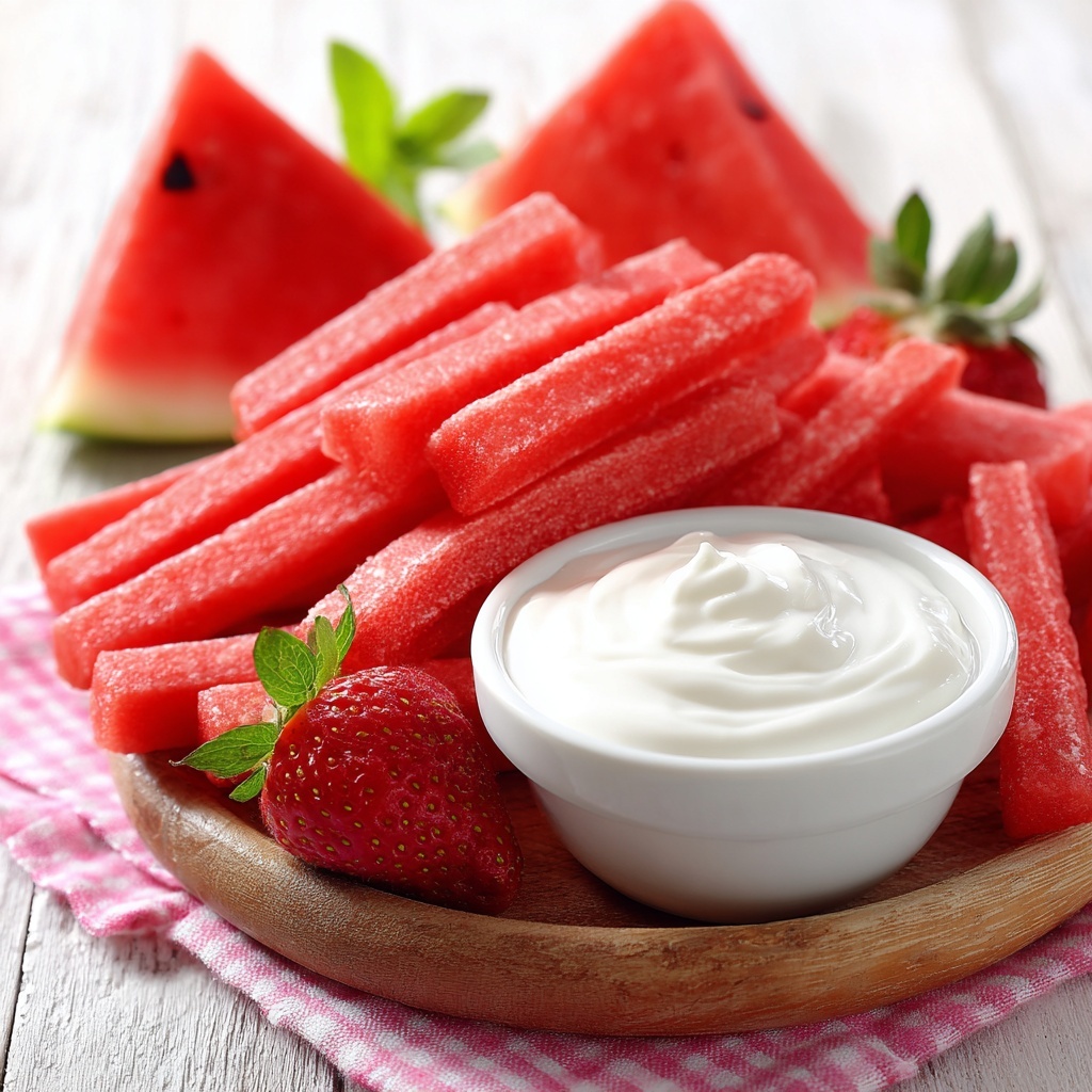 Watermelon Fries with Vanilla Greek Yogurt Dip Recipe - Recipe Image