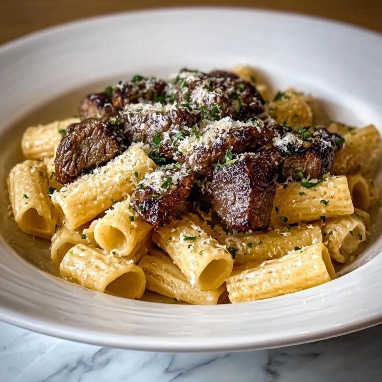 Garlic Butter Steak Tips with Cheesy Rigatoni Recipe
