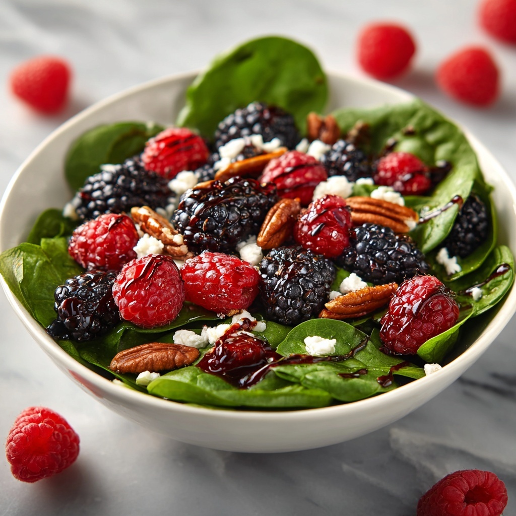 Berry Spinach Salad with Toasted Pecans, Feta, and Balsamic Glaze Recipe - Recipe Image