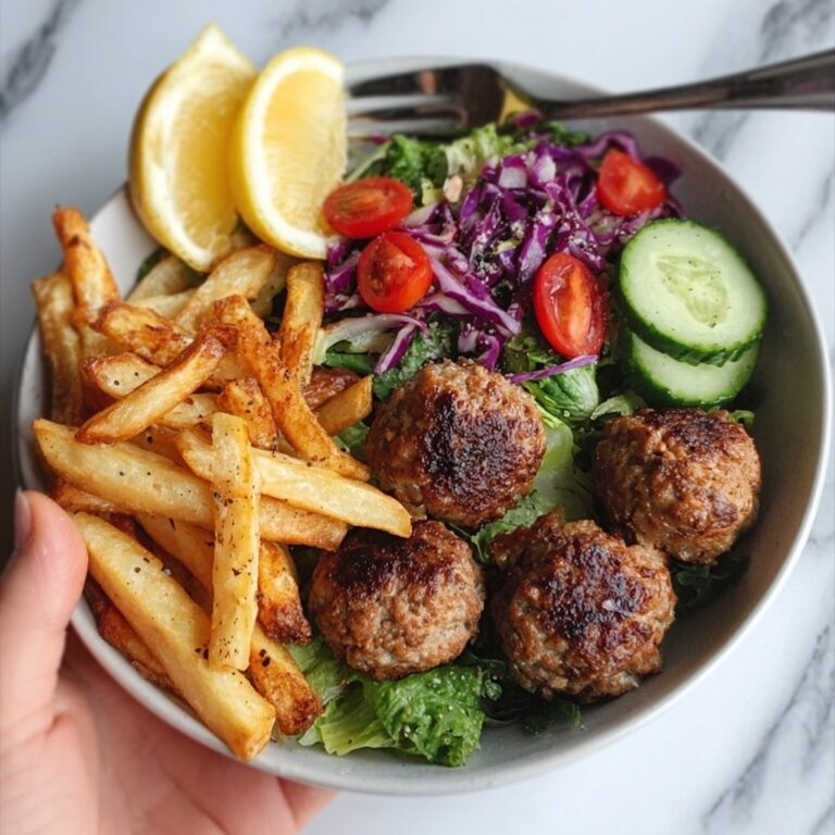Meatballs, Crispy Fries, and Fresh Salad Recipe