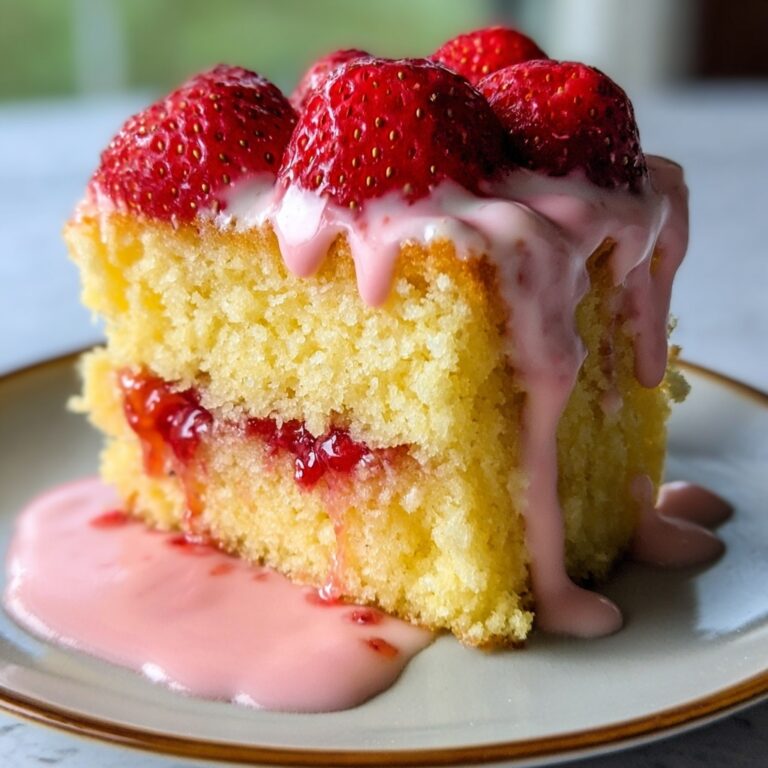 Strawberry Lemon Crunch Cake Slice with Strawberry Red Cream Cheese Icing Recipe