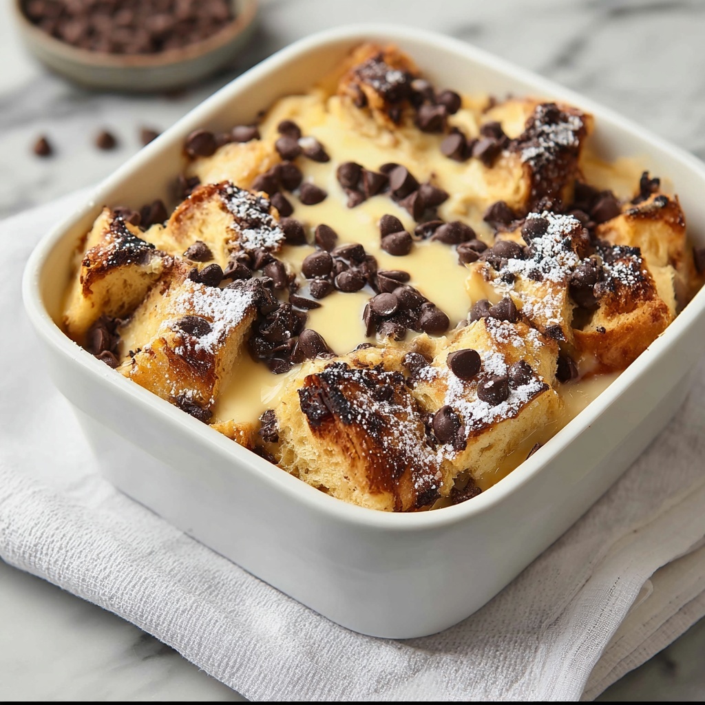 Chocolate Chip Bread Pudding with Cream Sauce Recipe - Recipe Image