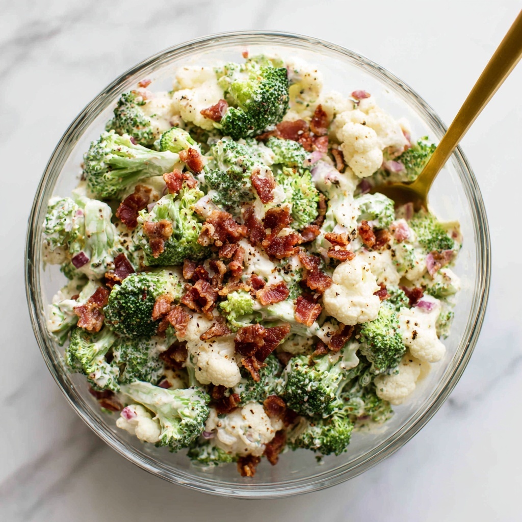 Broccoli Cauliflower Salad with Bacon and Lemon Thyme Dressing Recipe - Recipe Image
