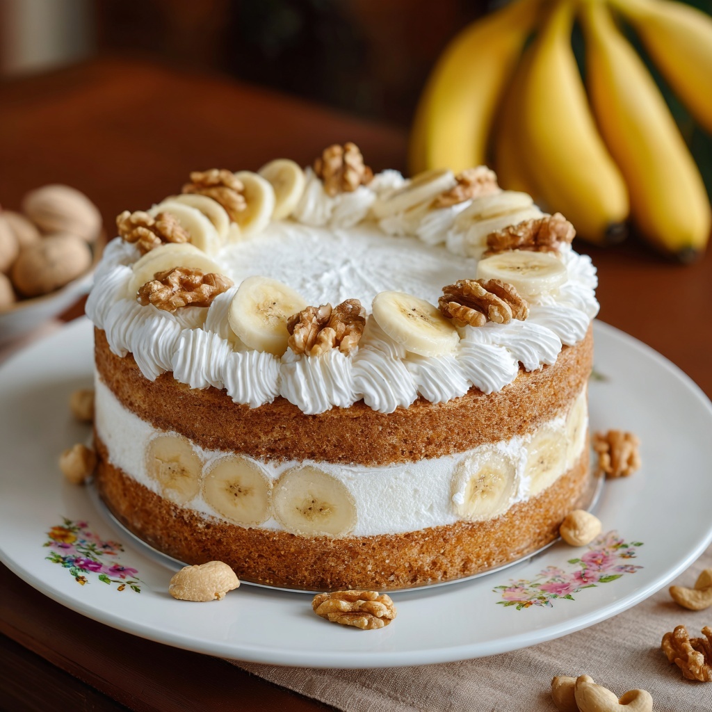 Heavenly Banana Walnut Cream Cake Recipe - Recipe Image