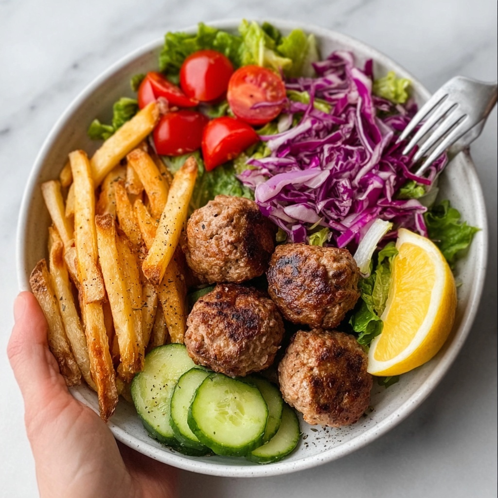 Meatballs, Crispy Fries, and Fresh Salad Recipe - Recipe Image