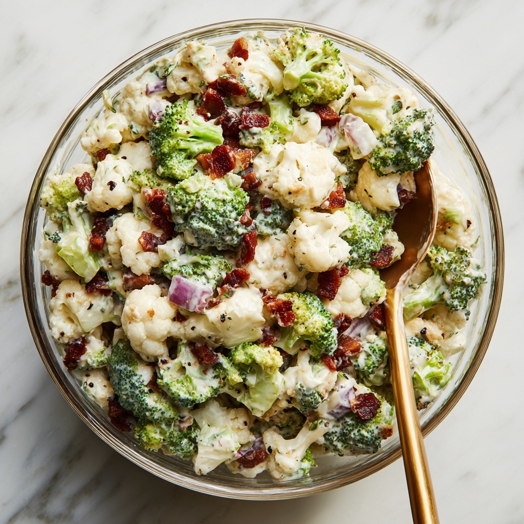 Broccoli Cauliflower Salad with Bacon and Lemon Thyme Dressing Recipe - Recipe Image