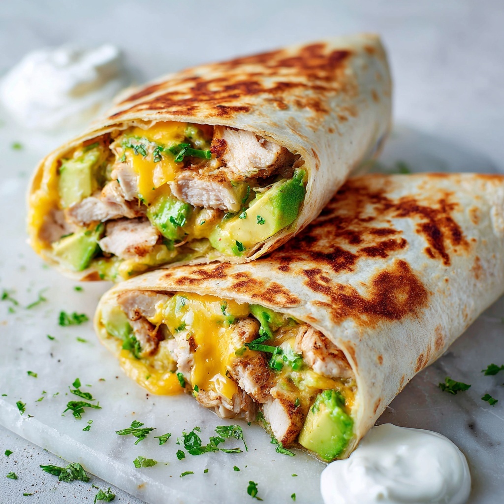 Spicy Cheesy Garlic Chicken Avocado Wraps Recipe - Recipe Image