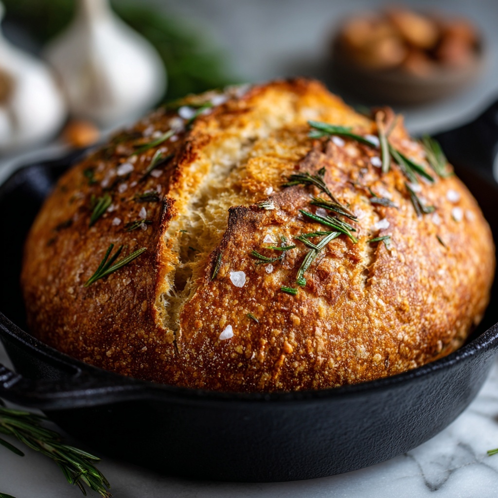 Rustic No-Knead Rosemary Garlic Bread Recipe - Recipe Image