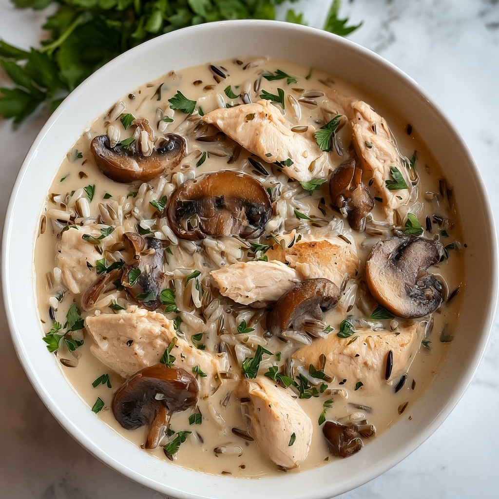 Creamy Mushroom Chicken and Wild Rice Soup Recipe - Recipe Image