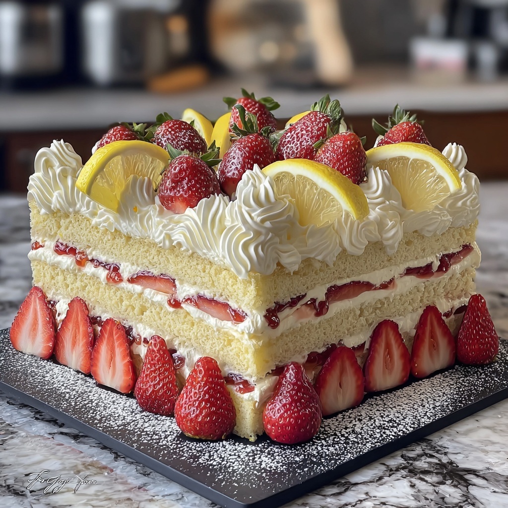 Strawberry Lemon Layer Cake Recipe - Recipe Image