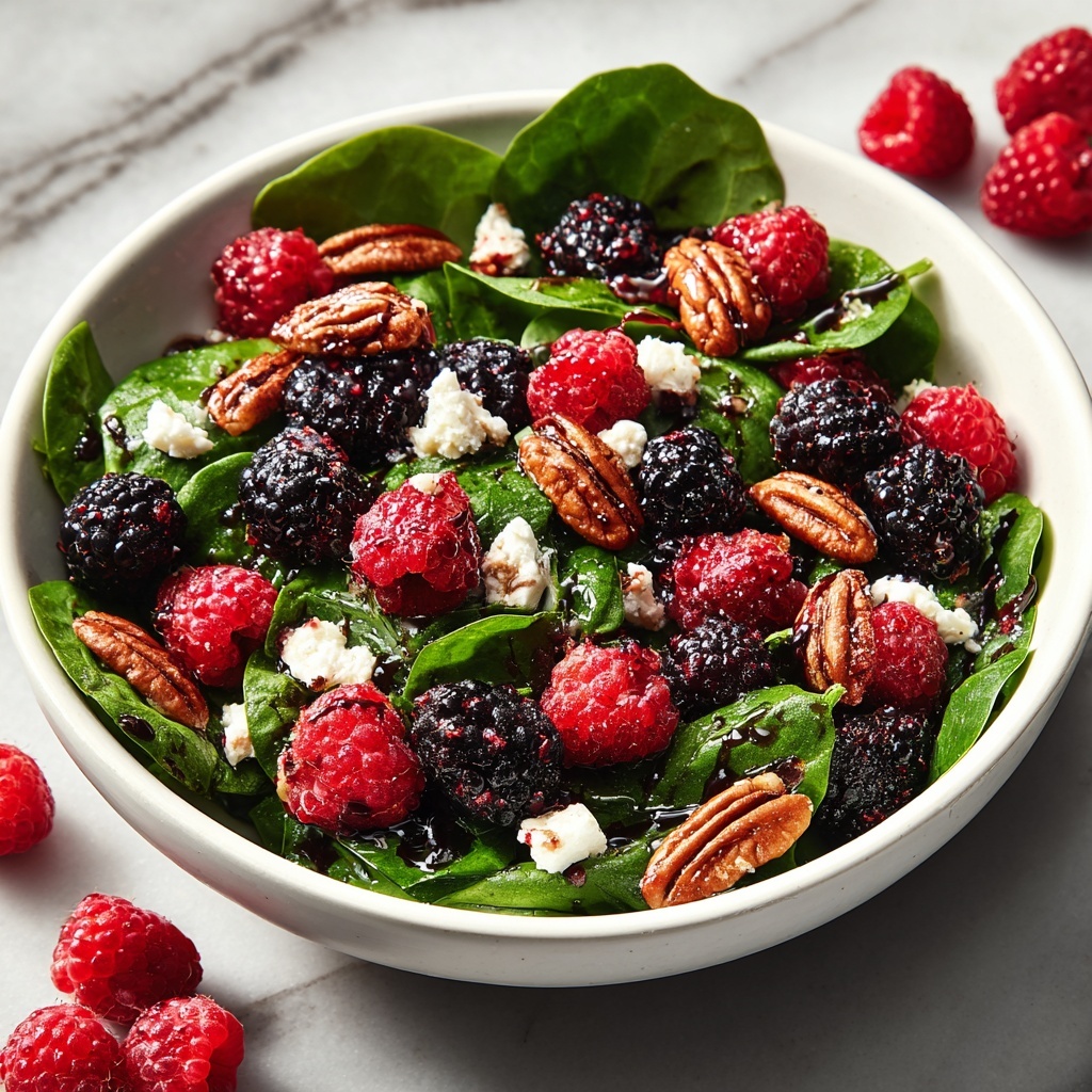 Berry Spinach Salad with Toasted Pecans, Feta, and Balsamic Glaze Recipe - Recipe Image