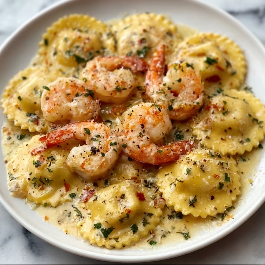 Shrimp and Lobster Ravioli with Creamy Garlic Butter Sauce Recipe - Recipe Image
