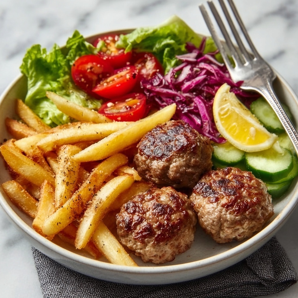 Meatballs, Crispy Fries, and Fresh Salad Recipe - Recipe Image