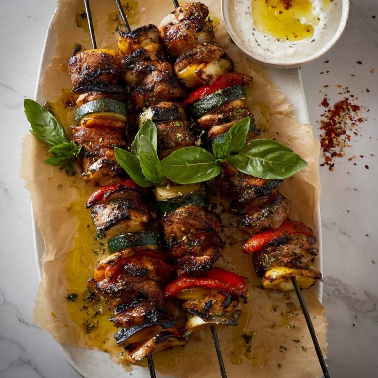 Basil and Garlic Grilled Chicken Skewers with Garlicky Whipped Ricotta Recipe