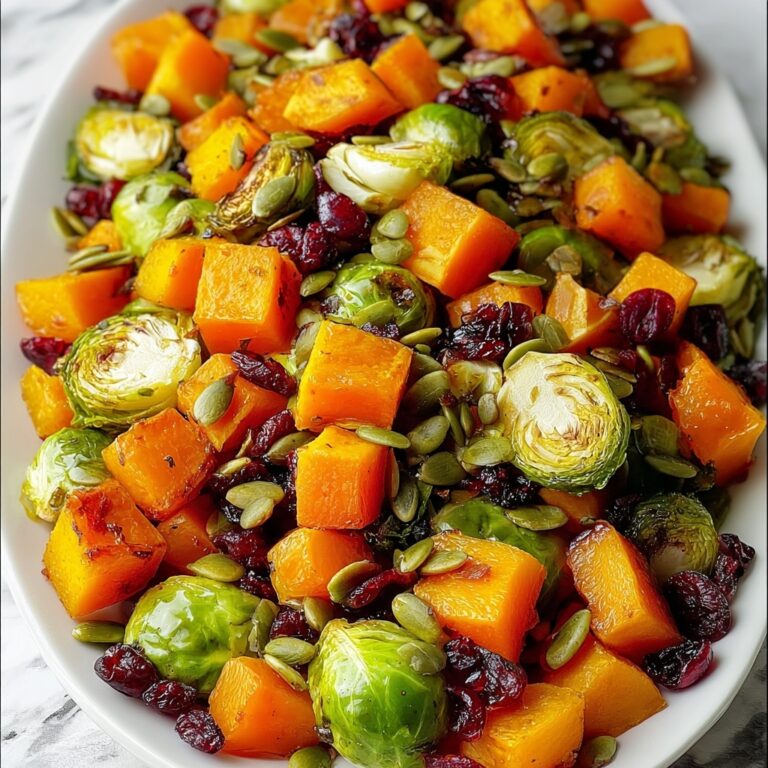 Roasted Brussels Sprouts Salad with Maple Butternut Squash, Pumpkin Seeds, and Cranberries Recipe