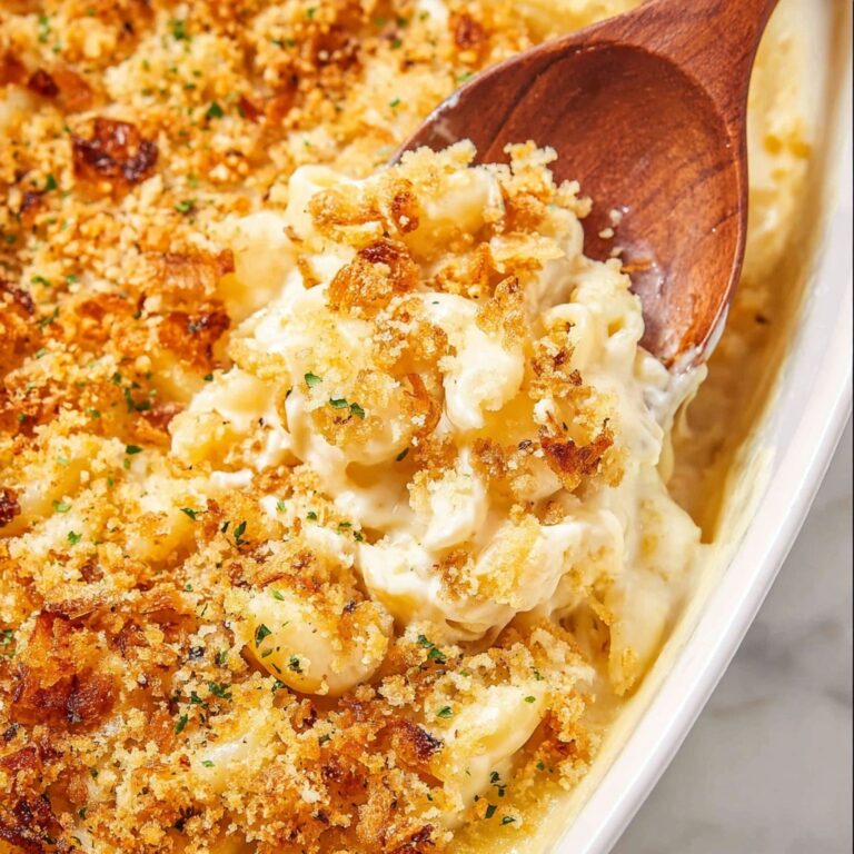 Creamy Three-Cheese Baked Mac and Cheese with Crispy Parmesan Breadcrumbs Recipe