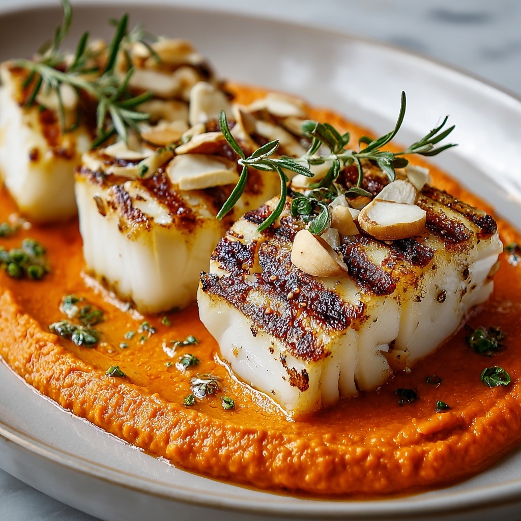 Spanish Grilled Cod with Almond Romesco Sauce Recipe - Recipe Image