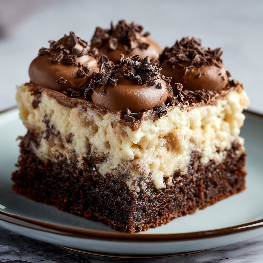 German Chocolate Poke Cake with Caramel, Coconut, and Pecans Recipe - Recipe Image