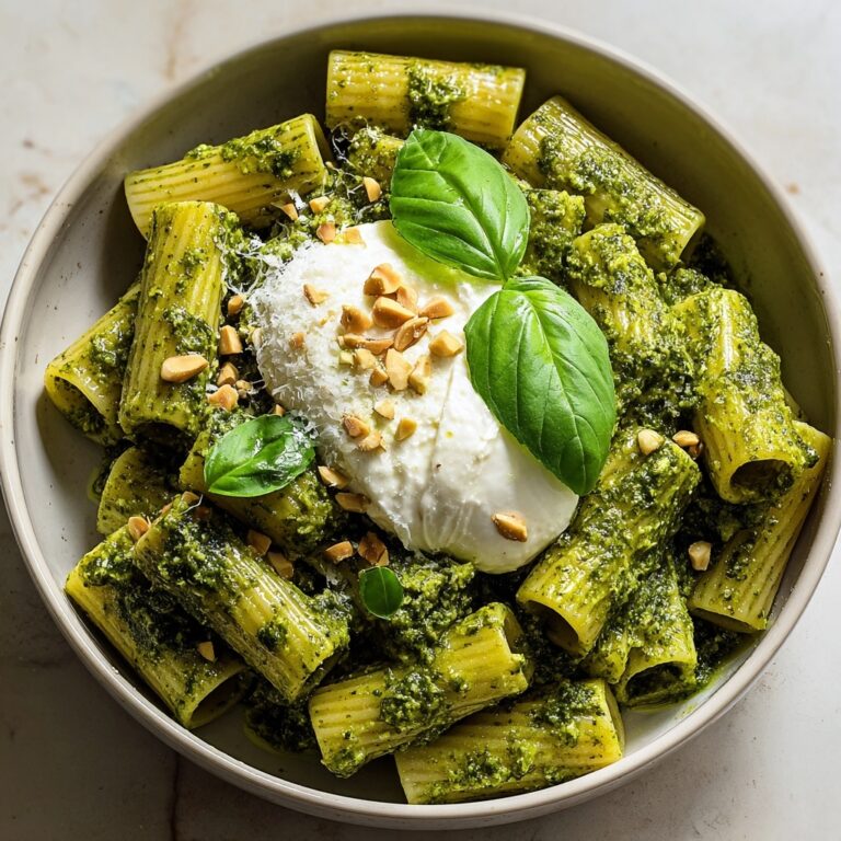 Creamy One Pot Rigatoni with Basil-Pistachio Pesto & Burrata Recipe