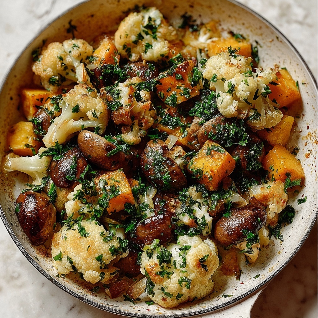 Garlic Mushrooms Cauliflower Skillet Recipe - Recipe Image