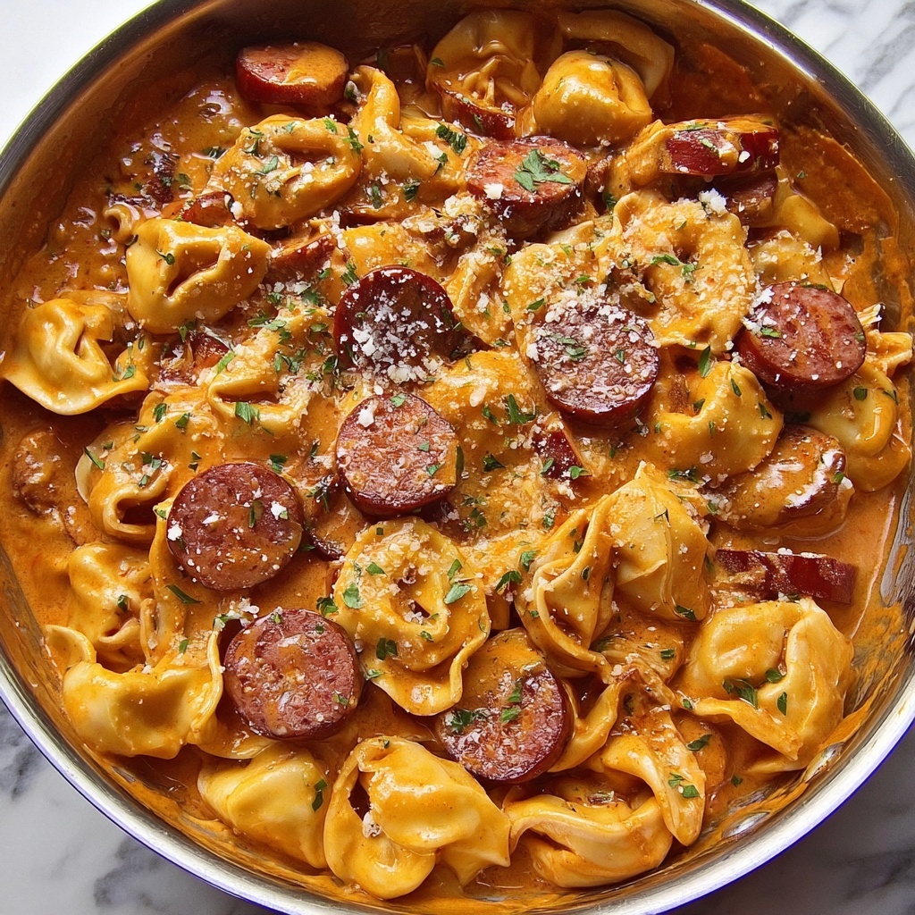 Cheesy Smoked Sausage and Tortellini Skillet Recipe - Recipe Image
