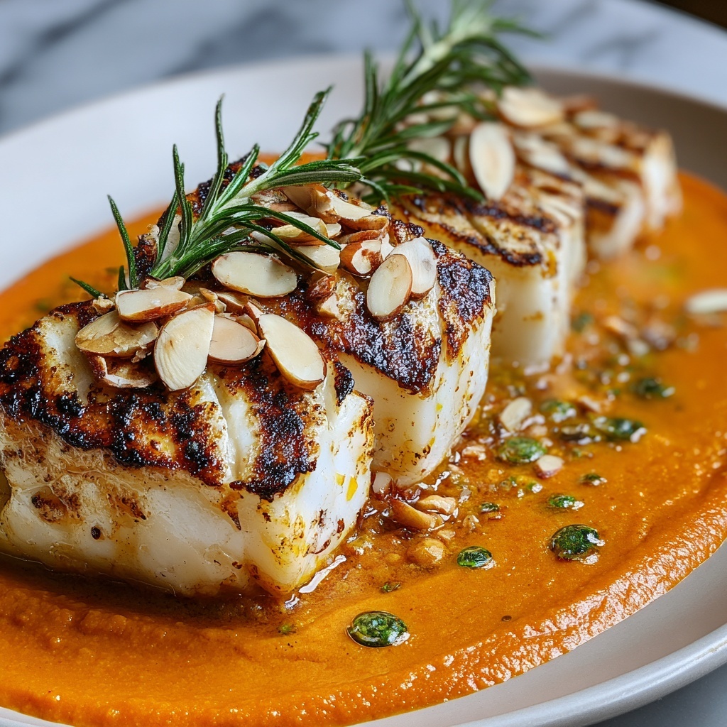 Spanish Grilled Cod with Almond Romesco Sauce Recipe - Recipe Image