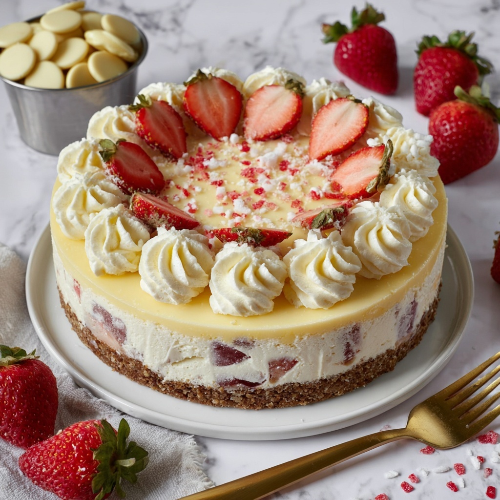White Chocolate and Strawberry Cheesecake Recipe - Recipe Image