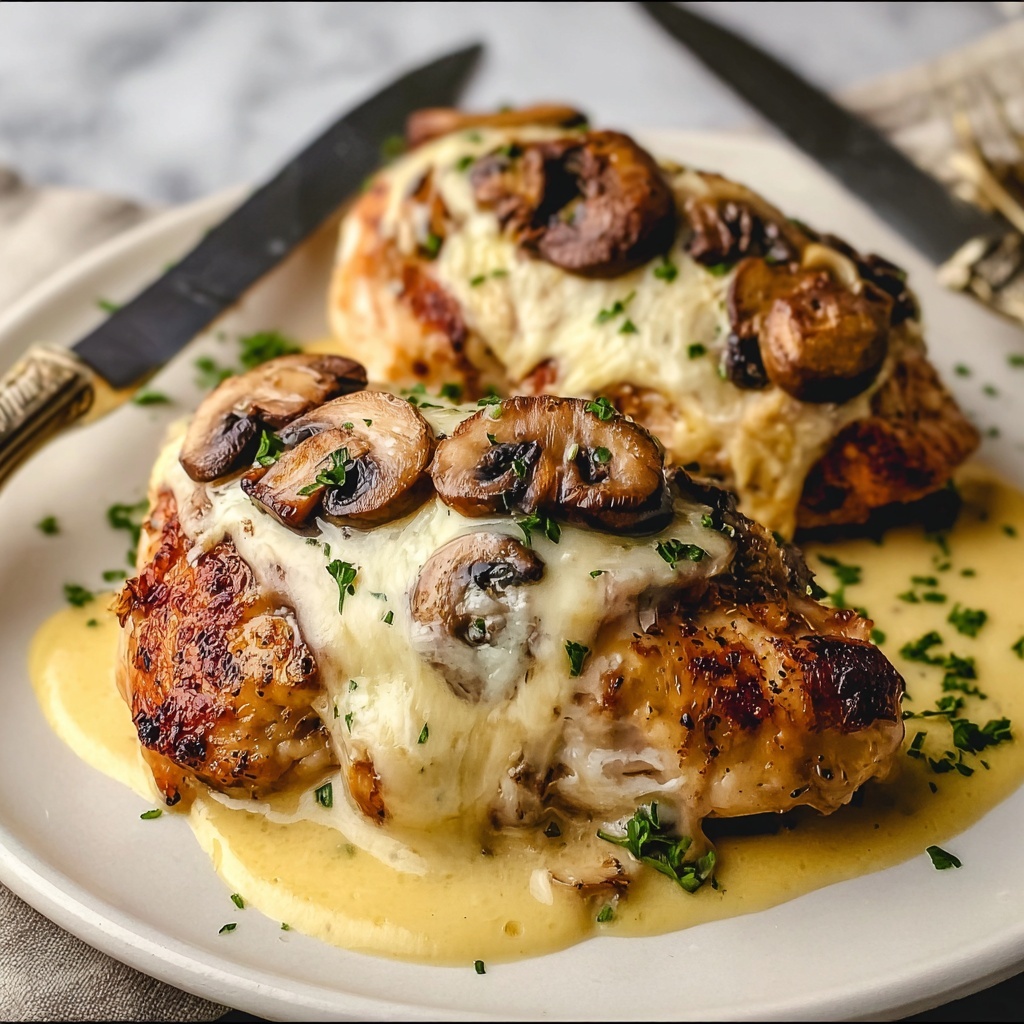 Cheesy Garlic Butter Mushroom Stuffed Chicken Recipe - Recipe Image