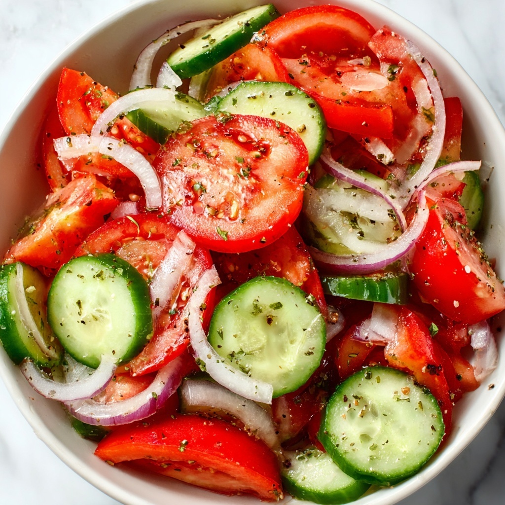 Fresh Tangy Marinated Cucumber, Onion, and Tomato Salad Recipe - Recipe Image