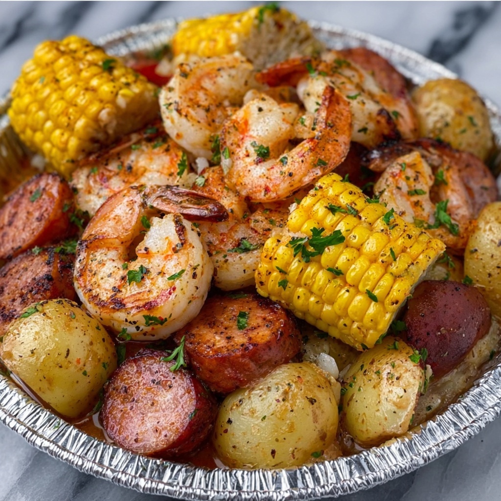 Shrimp, Corn, Potatoes, and Smoked Sausage Foil Pack Recipe - Recipe Image