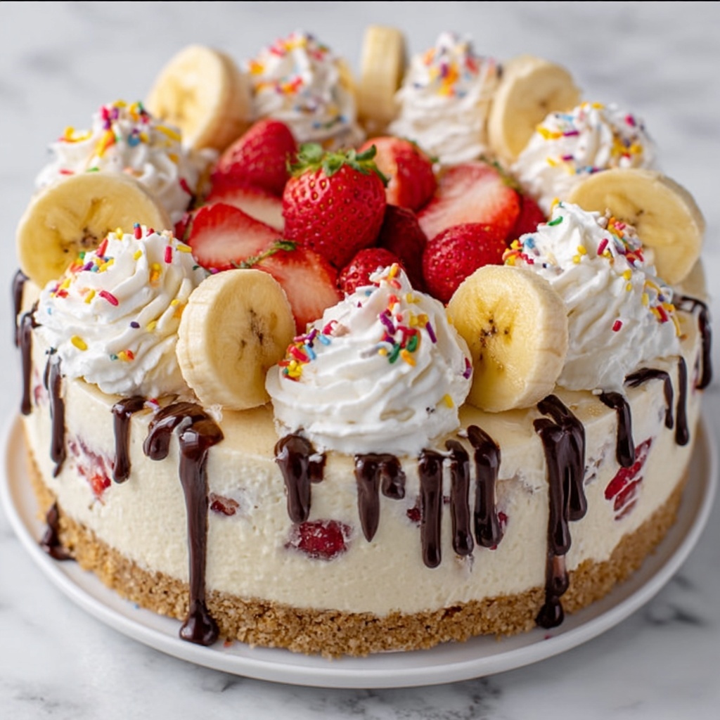 Heavenly No-Bake Banana Split Cheesecake Recipe - Recipe Image
