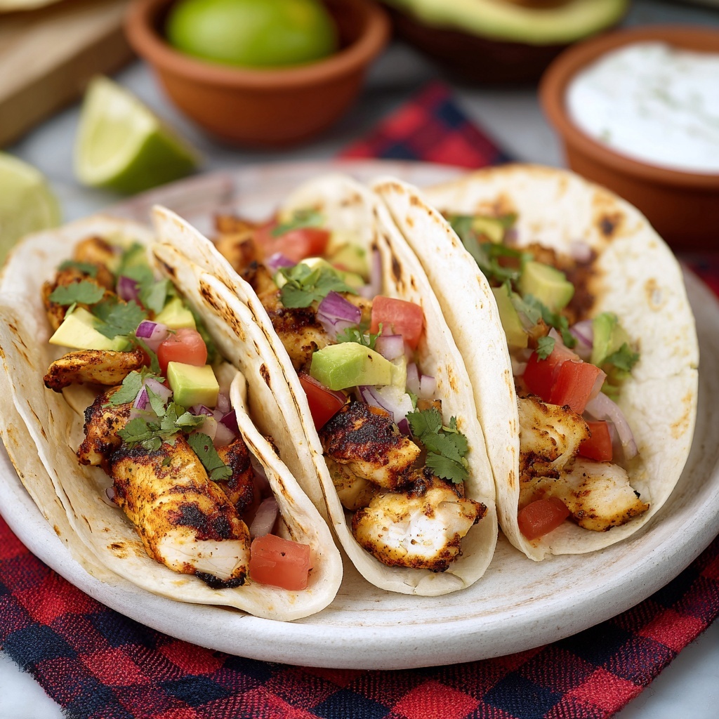 Grilled Chicken Tacos with Spiced Mayo and Avocado Salsa Recipe - Recipe Image
