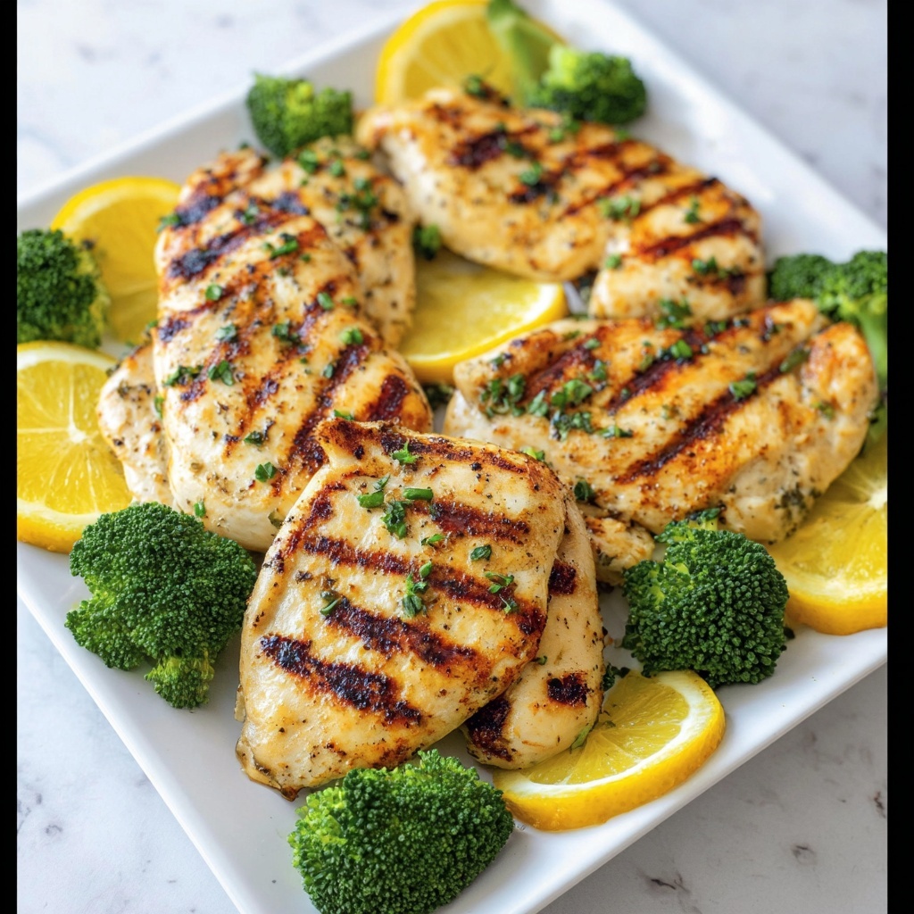 Grilled Lemon Garlic Chicken with Roasted Broccoli Recipe - Recipe Image