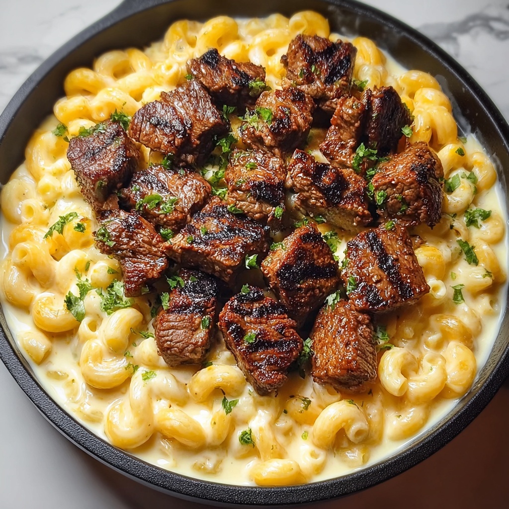 Garlic Butter Steak Mac and Cheese Recipe - Recipe Image