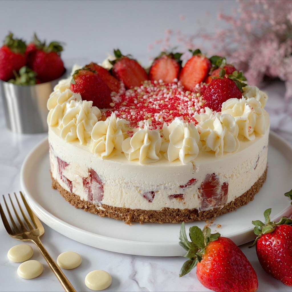 White Chocolate and Strawberry Cheesecake Recipe - Recipe Image