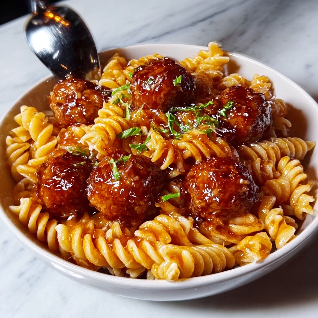 Sweet and Tangy BBQ Meatball Pasta Recipe - Recipe Image