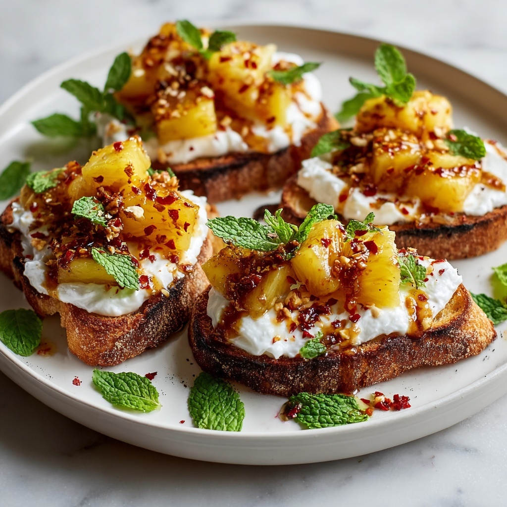 Grilled Pineapple Crostini with Burrata & Spicy Honey Recipe - Recipe Image