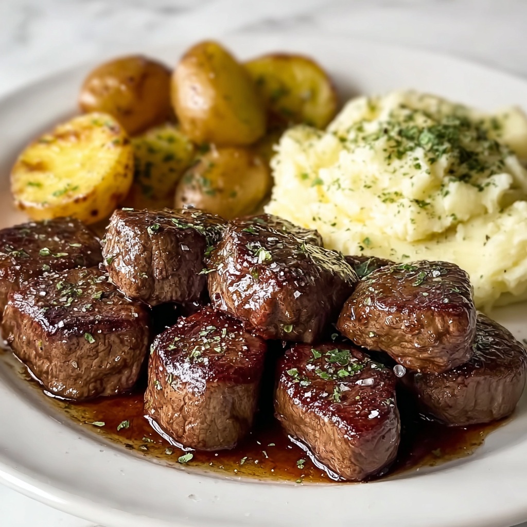 Garlic Butter Steak Bites with Cheesy Smashed Potatoes Recipe - Recipe Image