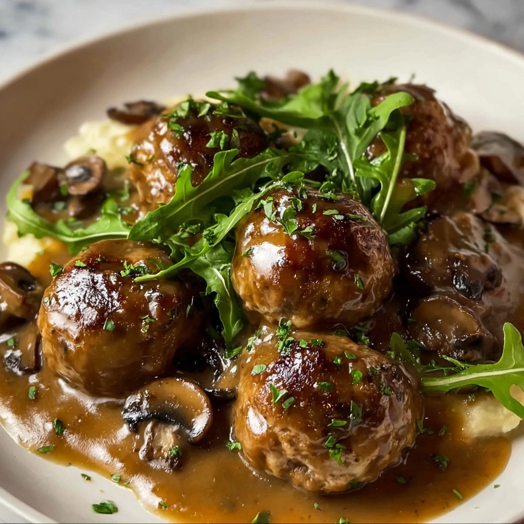 Salisbury Steak Meatballs with Mushroom Gravy Recipe - Recipe Image