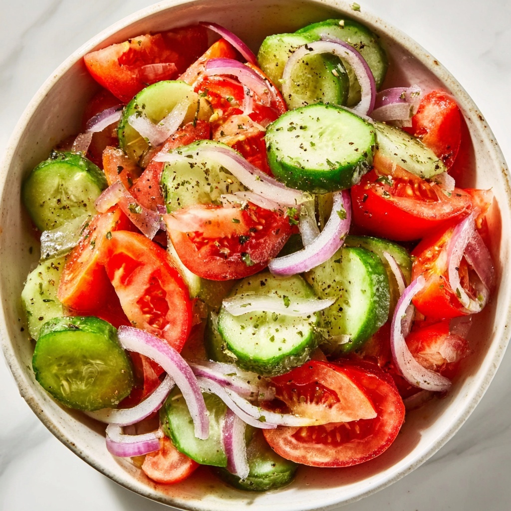 Fresh Tangy Marinated Cucumber, Onion, and Tomato Salad Recipe - Recipe Image