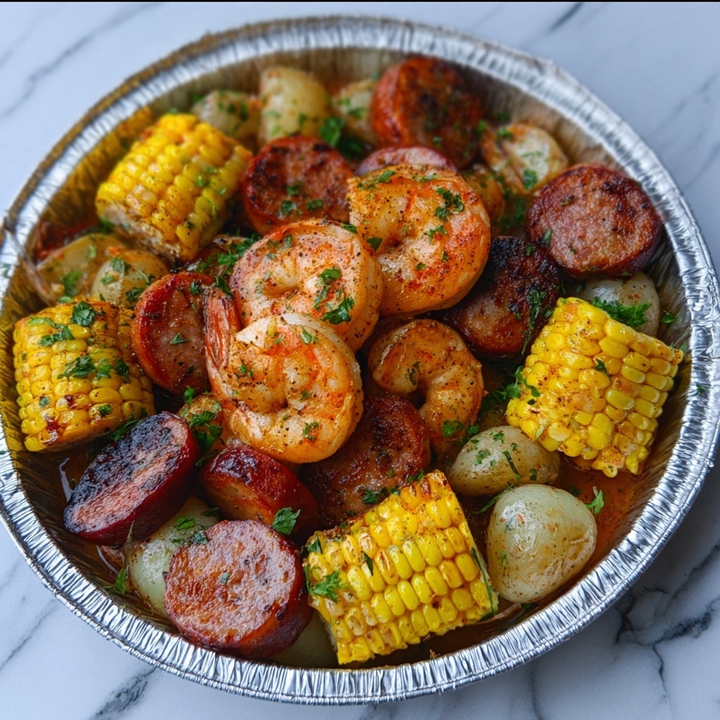 Shrimp, Corn, Potatoes, and Smoked Sausage Foil Pack Recipe - Recipe Image