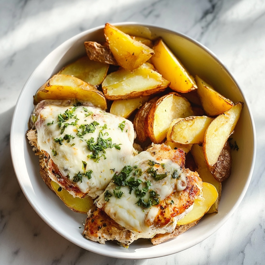 Skillet Garlic Parmesan Chicken with Crispy Potatoes Recipe - Recipe Image